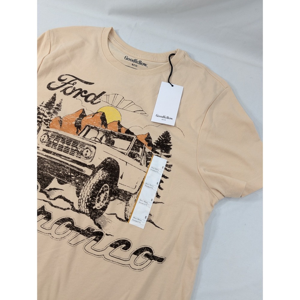 New‎ Goodfellow & Co Ford Bronco Graphic Print Beige Cotton Crew Neck T-Shirt S